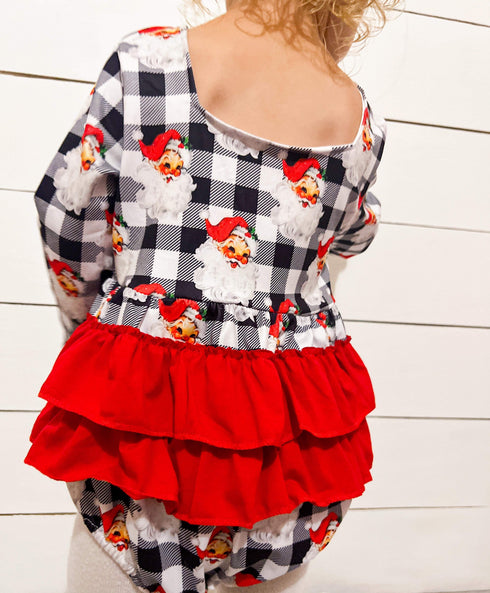 Checkered Santa ruffle romper