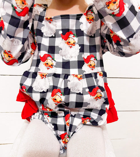 Checkered Santa ruffle romper