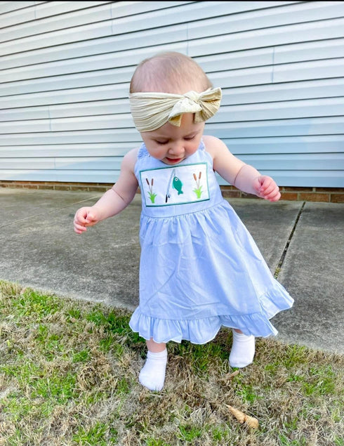 Blue fishing appliqué dress