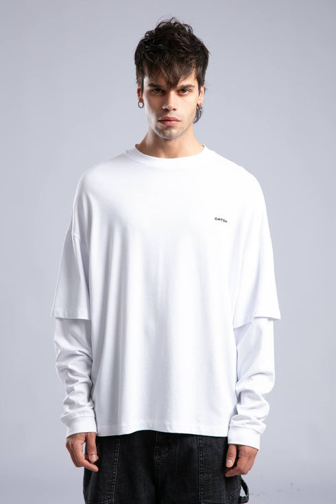 Minimalist Layered Long Sleeve Oversized T-shirt – White & Black