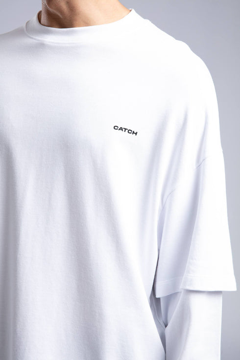 Minimalist Layered Long Sleeve Oversized T-shirt – White & Black