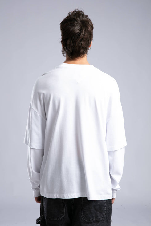 Minimalist Layered Long Sleeve Oversized T-shirt – White & Black