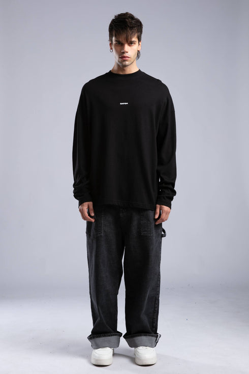 Minimalist Layered Long Sleeve Oversized T-shirt – White & Black