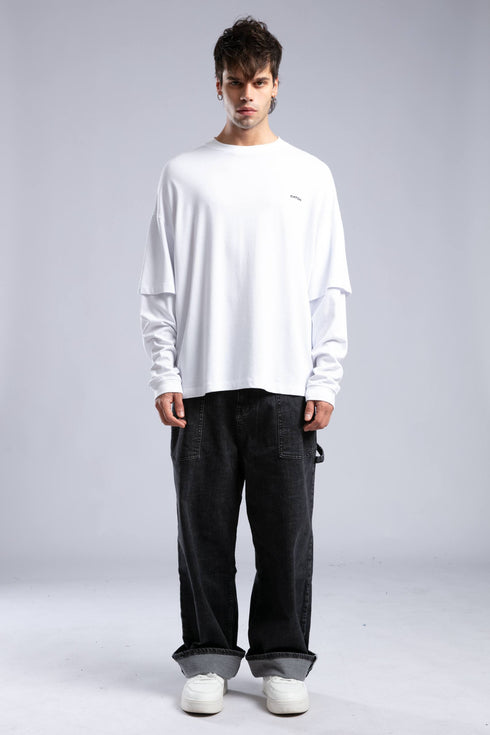 Minimalist Layered Long Sleeve Oversized T-shirt – White & Black