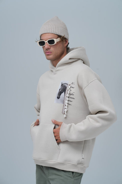 Mixed-Media Horse Graphic Hoodie