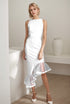 Modern Scoop Neck asymmetrical skirt hem Satin wedding dress little white dress