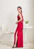 Modern bateau neckline hallowed back pencil skirt Stretchable satin prom dress