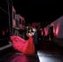 Mysteria - Ruby red deep V-neck lace soft tulle prom dress colored wedding dress