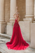 Mysteria - Ruby red deep V-neck lace soft tulle prom dress colored wedding dress