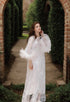 Ostrich Feather Sequin 3D Floral Lace Long Robe with Sequin Nightgown Set