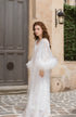 Ostrich Feather Sequin 3D Floral Lace Long Robe with Sequin Nightgown Set