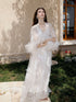 Ostrich Feather Sequin 3D Floral Lace Long Robe with Sequin Nightgown Set