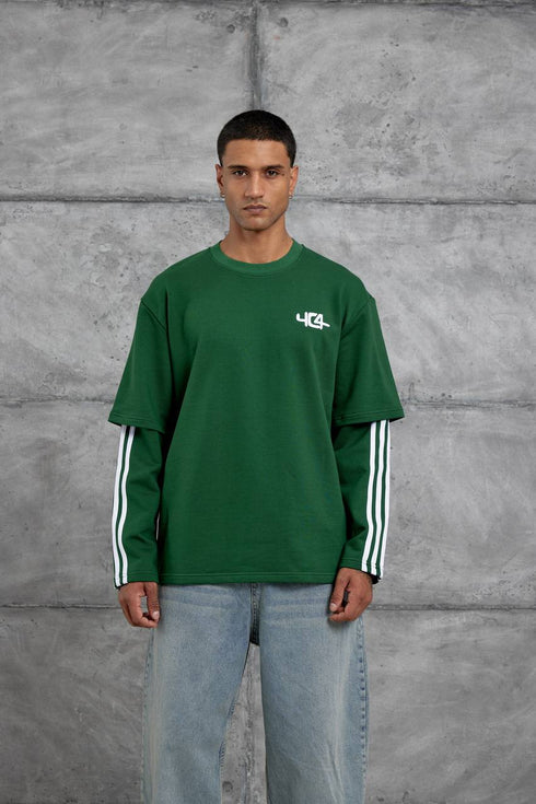 Oversized "404" Graphic T-Shirt – Layered Three-Stripe Long Sleeve