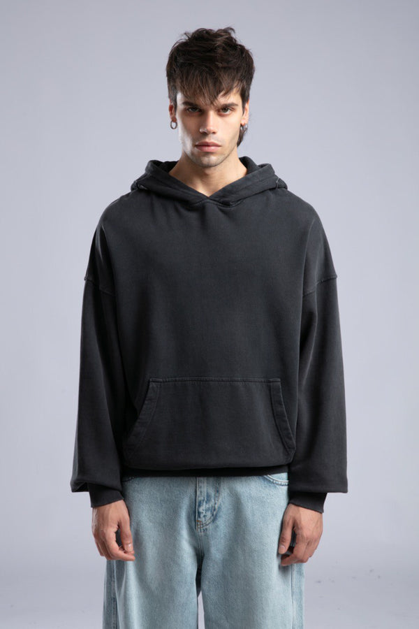 Oversized Distressed Hoodie with 'CATCH' Hood Graphic