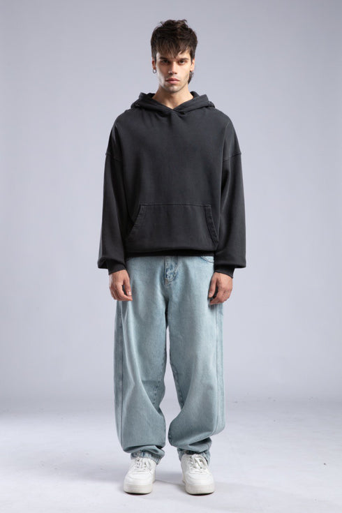 Oversized Distressed Hoodie with 'CATCH' Hood Graphic