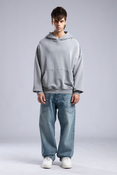 Oversized Distressed Hoodie with 'CATCH' Hood Graphic