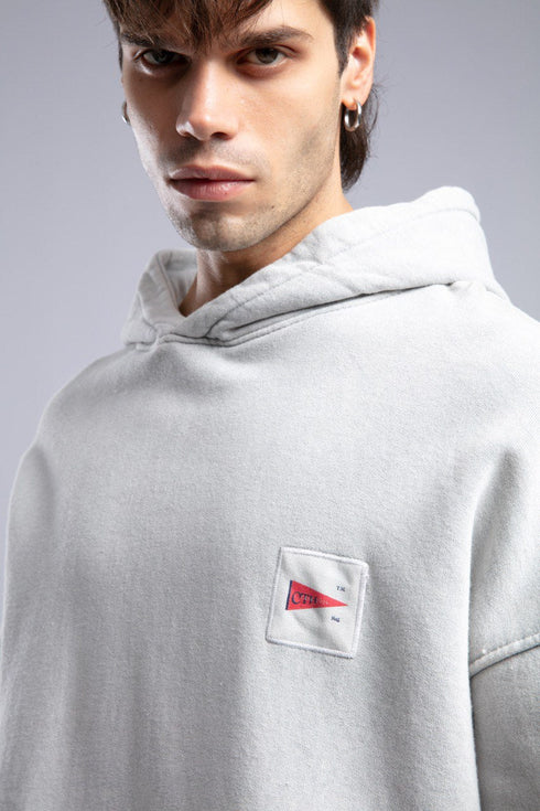 Oversized '8' Plaid Patch Hoodie - Vintage Washed Pullover