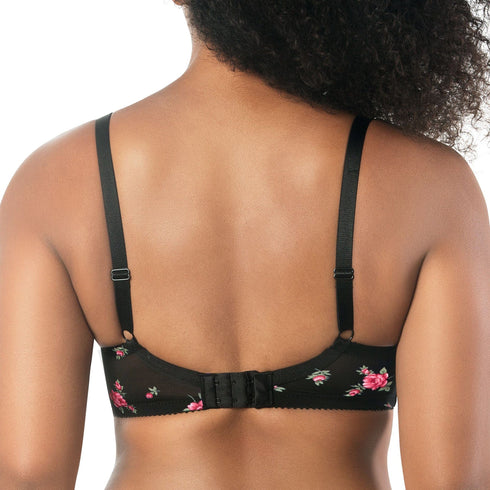 PARFAIT Casey 2801 Women's Wired Padded Plunge Seamless T-shirt Bra - Black w/ Rose Print