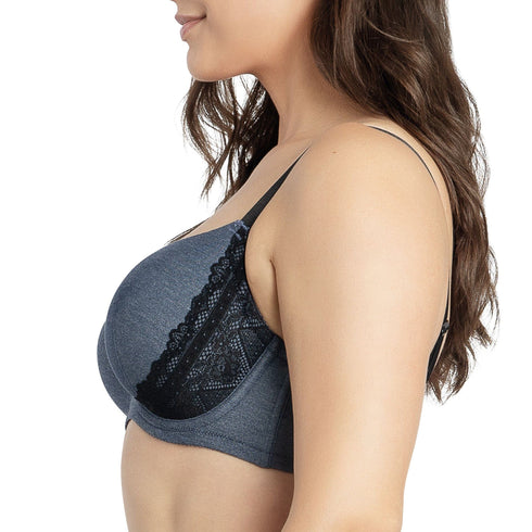 PARFAIT Casey 2801 Women's Wired Padded Plunge Seamless T-shirt Bra - Dark Blue Denim