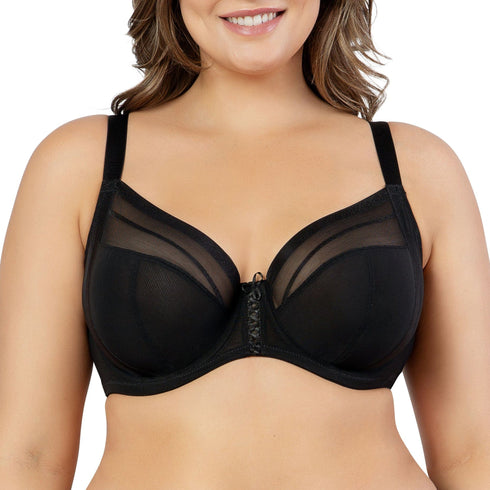 PARFAIT Shea P6062 Women's Full Bust Mesh Plunge Unlined Wired Bra - Black