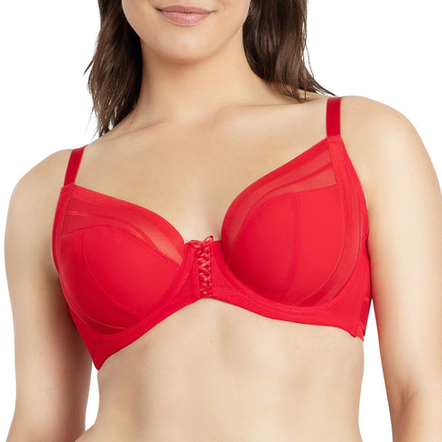 PARFAIT Shea P6062 Women's Full Bust Mesh Plunge Unlined Wired Bra - Racing Red