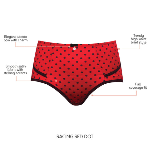 PARFAIT Charlotte 6917 Women's Full Figured Curvy High Waist Brief Vintage  - Racing Red Dot