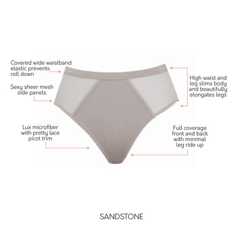 PARFAIT Micro Dressy PP306 French Cut High Waisted Sexy Sheer Panties - Sandstone