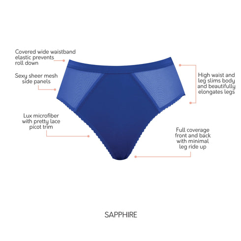 PARFAIT Micro Dressy PP306 French Cut High Waisted Sexy Sheer Panties - Sapphire