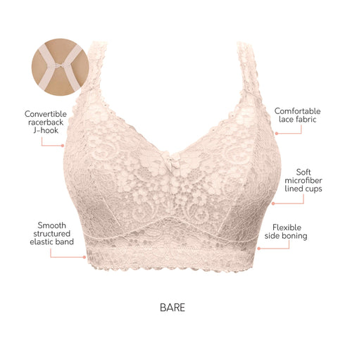 PARFAIT Adriana P5482 Women's Curvy and Full Bust Supportive Wire-free Lace Bra - Bare