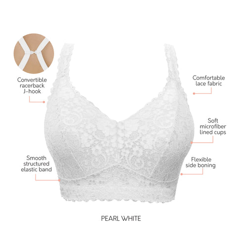 PARFAIT Adriana P5482 Women's Curvy and Full Bust Supportive Wire-free Lace Bra - Pearl white