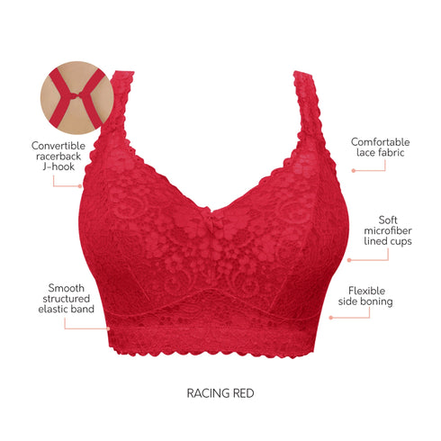 PARFAIT Adriana P5482 Women's Curvy and Full Bust Supportive Wire-free Lace Bra - Racing red