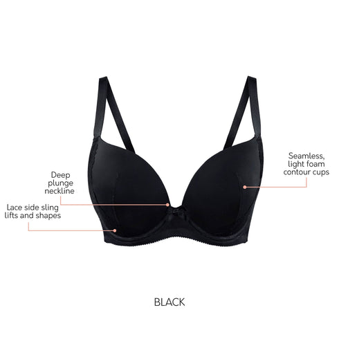 PARFAIT Casey 2801 Women's Wired Padded Plunge Seamless T-shirt Bra - Black