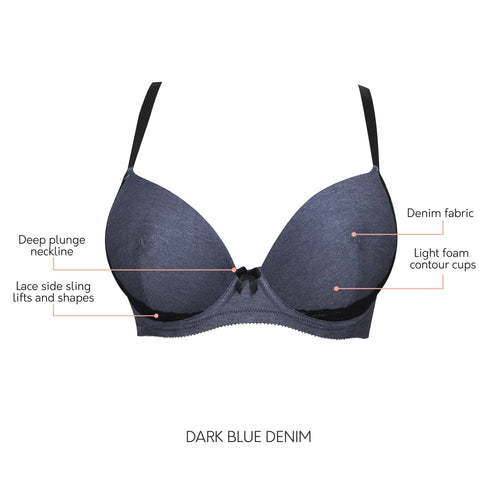 PARFAIT Casey 2801 Women's Wired Padded Plunge Seamless T-shirt Bra - Dark Blue Denim
