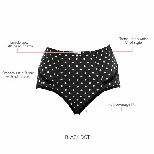 PARFAIT Charlotte 6917 Women's Full Figured Curvy High Waist Brief Vintage  - Black Dot