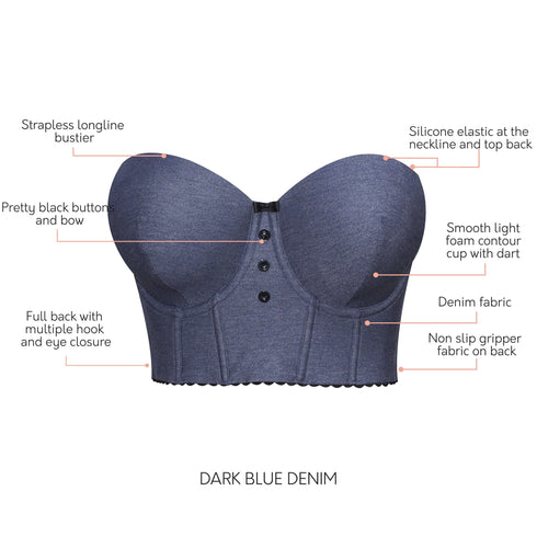 PARFAIT Dolly Denim P50118 Women's Longline Strapless Bustier - Dark Blue Denim