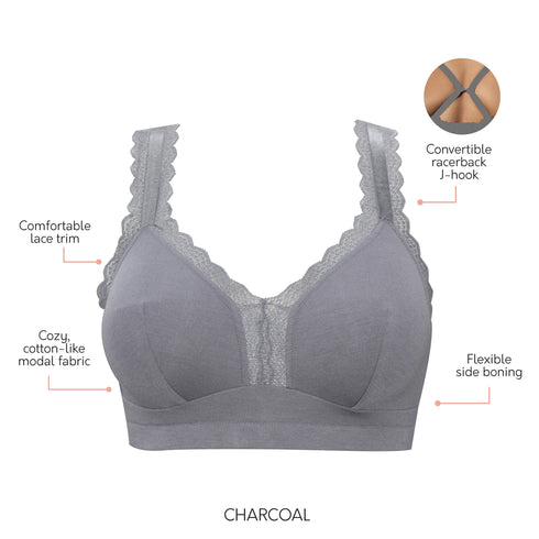 PARFAIT Dalis P5641 Women's Full Busted and Curvy Wire Free Bralette - Charcoal