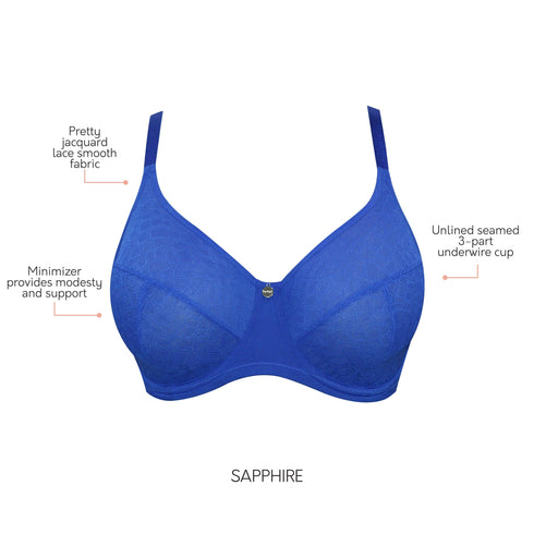 PARFAIT Enora P5272 Women's Full Bust Supportive Full Coverage Unlined Minimizer - Sapphire