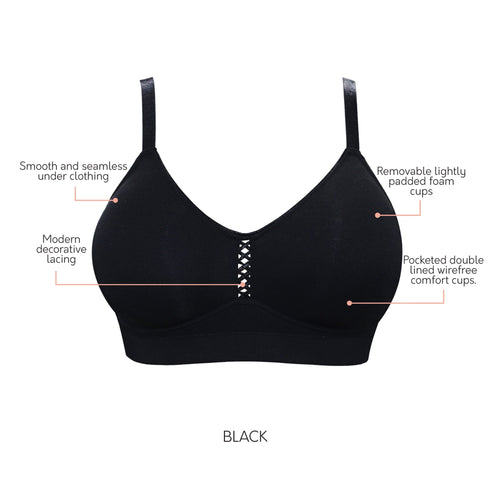 PARFAIT Erika P5861 Women Full Bust Smooth Seamless Wire-Free Bralette Bra - Black
