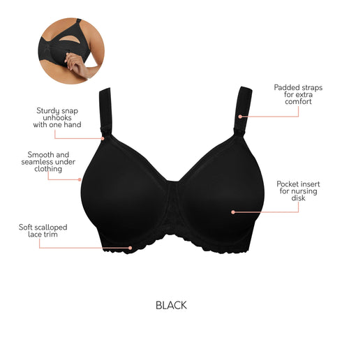 PARFAIT Leila NB502 Women's Full Figure Underwire Maternity Seamless Cup Nursing Bra Style - Black