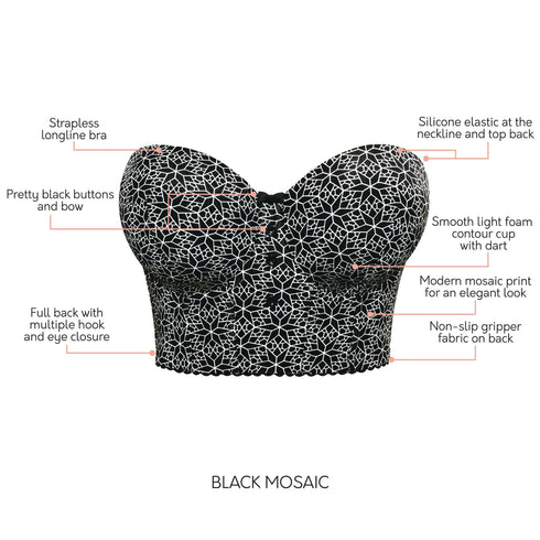 PARFAIT Marissa P50117 Women's Full Bust and Full Figure Strapless Longline Bra - Black Mosaic