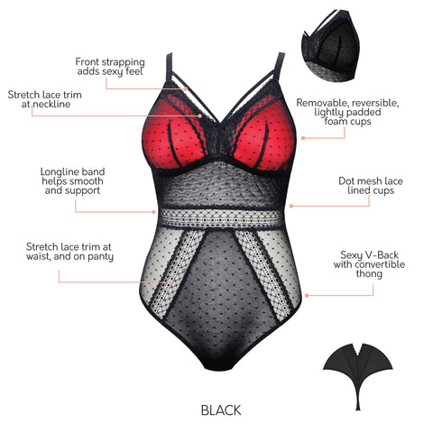 PARFAIT Mia Dot P6017 Women's Sexy Wire-free Bodysuit Lingerie - Black