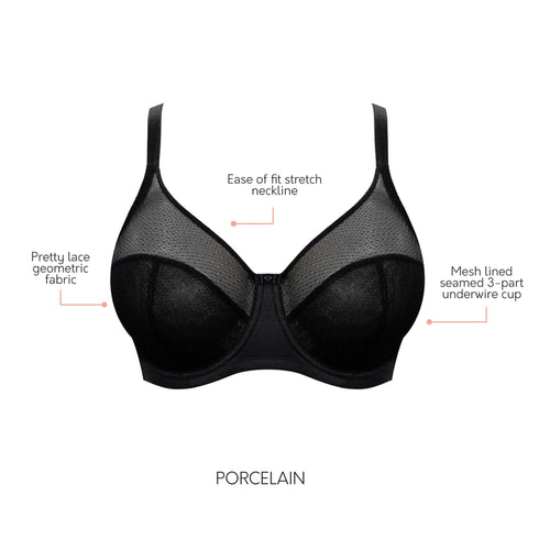 PARFAIT Paige A1672 Women's Lace Mesh Full Busted Wired Unlined Bra - Black