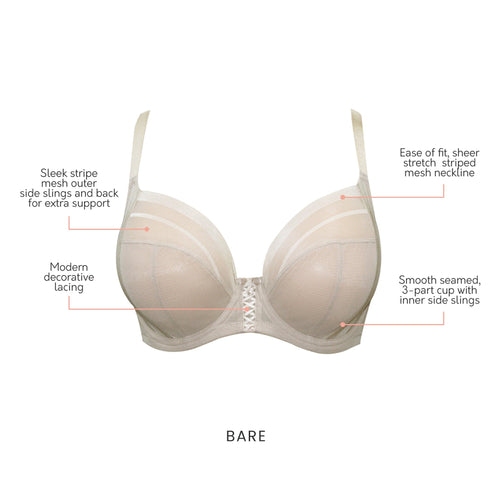 PARFAIT Shea P6062 Women's Full Bust Mesh Plunge Unlined Wired Bra - Bare