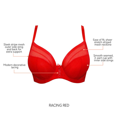 PARFAIT Shea P6062 Women's Full Bust Mesh Plunge Unlined Wired Bra - Racing Red
