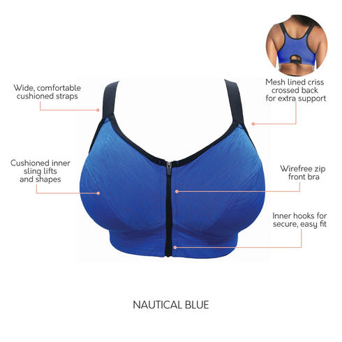PARFAIT Wave P6052 Women's Wire-Free Front Closure Sports Bra - Nautical Blue