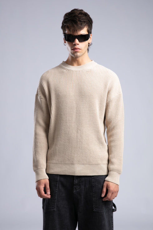 Ribbed Knit Crewneck Sweater – Oversize Unisex Pullover