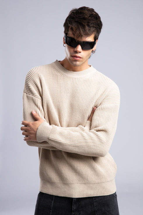 Ribbed Knit Crewneck Sweater – Oversize Unisex Pullover