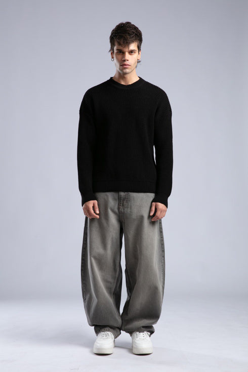 Ribbed Knit Crewneck Sweater – Oversize Unisex Pullover