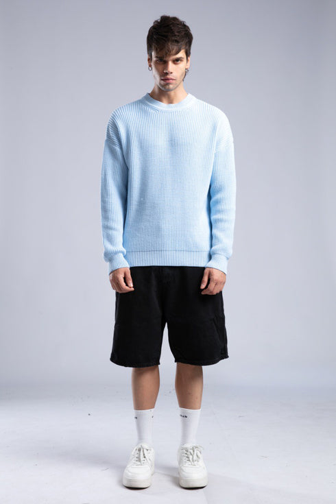 Ribbed Knit Crewneck Sweater – Oversize Unisex Pullover