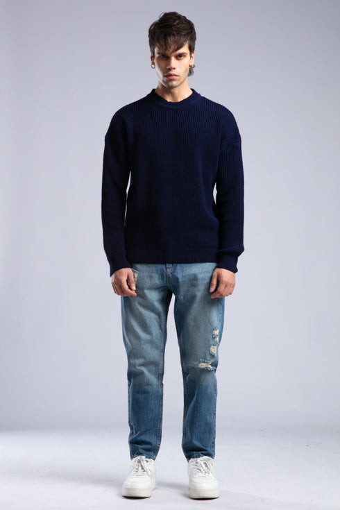 Ribbed Knit Crewneck Sweater – Oversize Unisex Pullover
